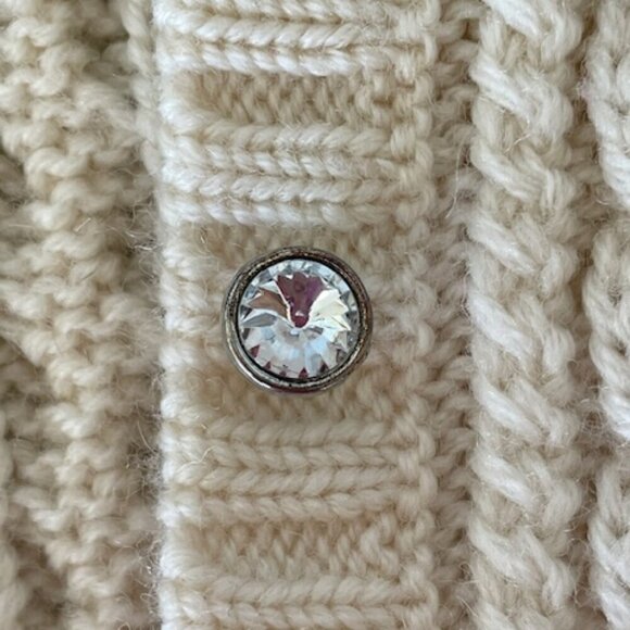 LANDS' END Wool Cable Cardigan Sweater Off White Crystal Button Girl S 7… - Picture 3 of 16